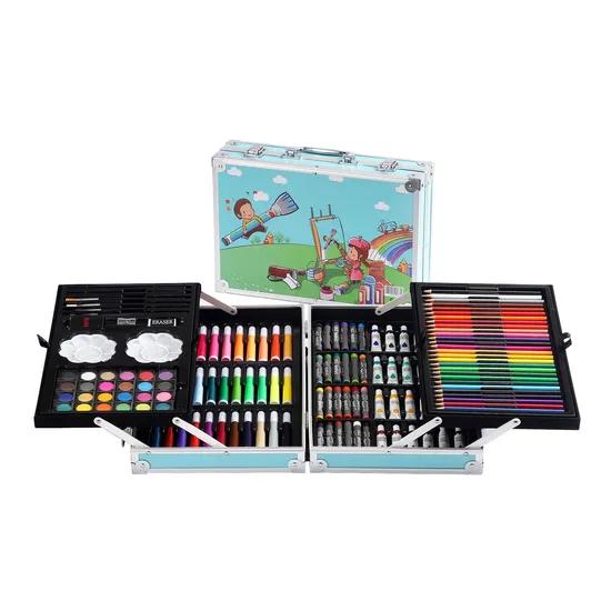 Super Mega High Quality Wooden Case 226PCS Painting&Drawing Set with Chalks, Waterclors, Oil Pastels Kids Art Set